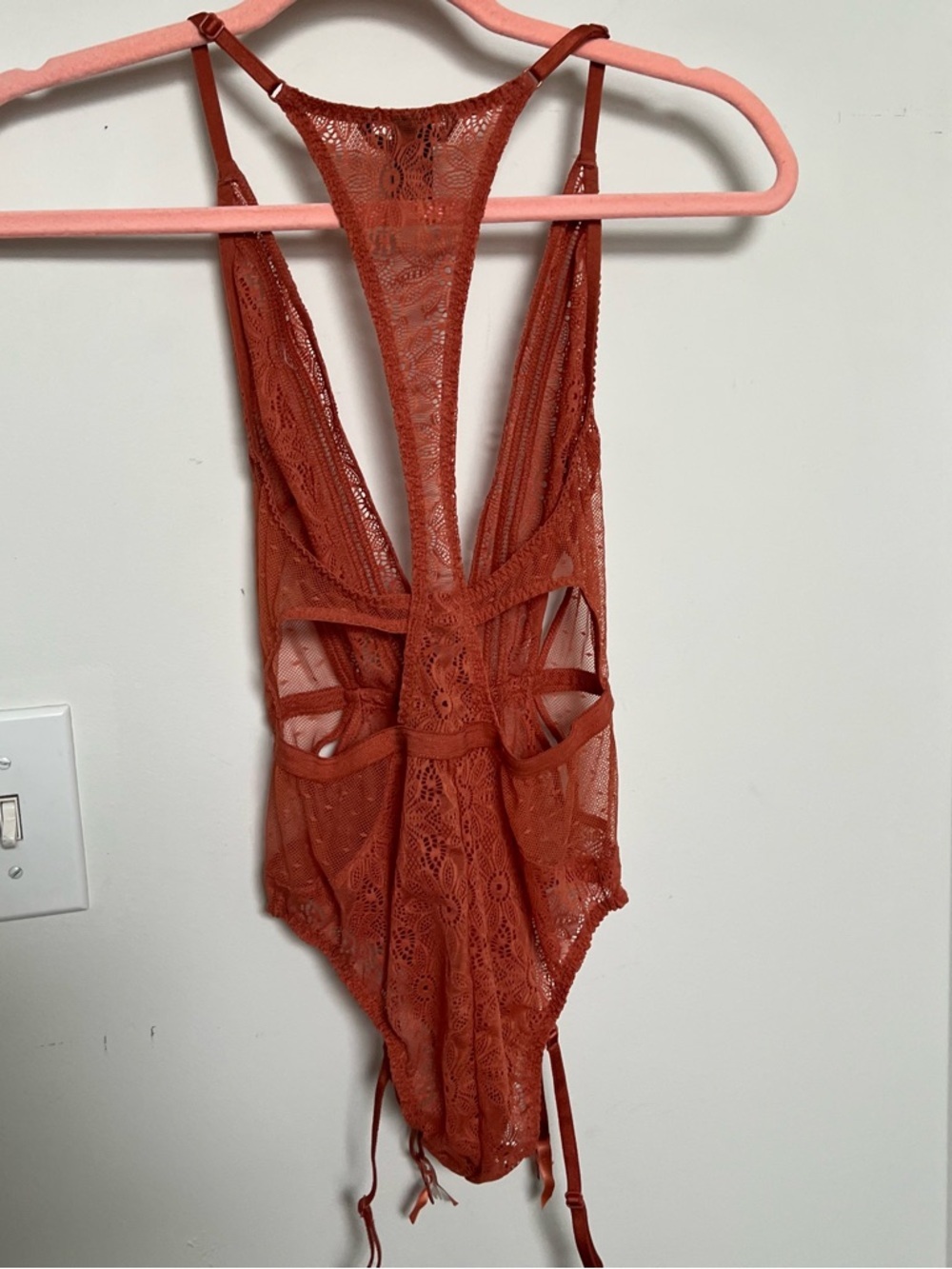 Victoria’s Secret Lace Teddy Bodysuit Rust Garter Lingerie XS - Picture 4 of 6